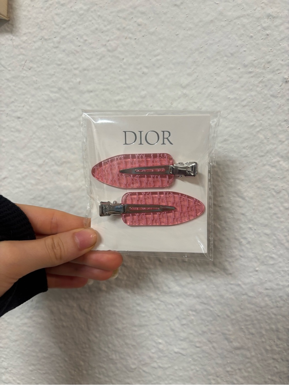 Dior Pink Textured Logo Hair Clips - Pair